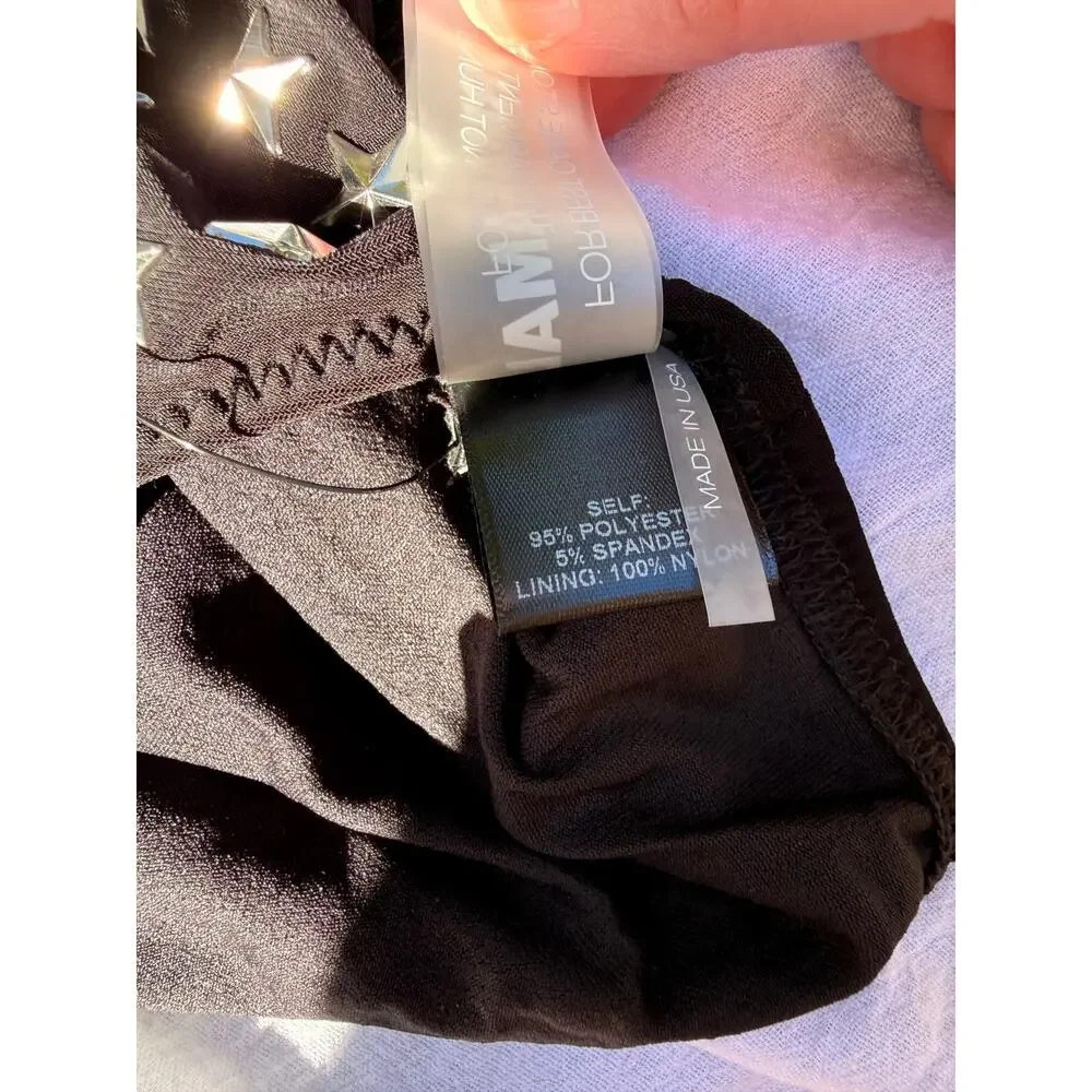 Norma Kamali Marissa Swimsuit Size XL Star Stud Black Silver High Cut Baddie NWT